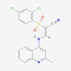 molecular formula C19H13Cl2N3O2S B2830492 2-((2,4-Dichlorophenyl)sulfonyl)-3-((2-methyl(4-quinolyl))amino)prop-2-enenitrile CAS No. 1024858-08-9