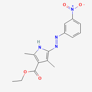 molecular formula C15H16N4O4 B2830554 (E)-ethyl 3,5-dimethyl-2-(2-(3-nitrophenyl)hydrazono)-2H-pyrrole-4-carboxylate CAS No. 300829-51-0