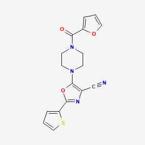 molecular formula C17H14N4O3S B2830561 5-(4-(Furan-2-carbonyl)piperazin-1-yl)-2-(thiophen-2-yl)oxazole-4-carbonitrile CAS No. 903190-84-1