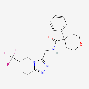 4-phenyl-N-((6-(trifluoromethyl)-5,6,7,8-tetrahydro-[1,2,4]triazolo[4,3-a]pyridin-3-yl)methyl)tetrahydro-2H-pyran-4-carboxamide