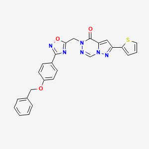 molecular formula C25H18N6O3S B2830577 1-((3-(4-(Benzyloxy)phenyl)-1,2,4-oxadiazol-5-yl)methyl)-8-(thiophen-2-yl)pyrazolo[1,5-d][1,2,4]triazinone CAS No. 1251626-01-3