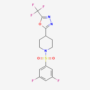 molecular formula C14H12F5N3O3S B2830600 2-(1-((3,5-Difluorophenyl)sulfonyl)piperidin-4-yl)-5-(trifluoromethyl)-1,3,4-oxadiazole CAS No. 1705218-05-8