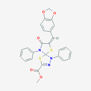 molecular formula C26H19N3O5S2 B283061 Methyl 7-(1,3-benzodioxol-5-ylmethylene)-8-oxo-1,9-diphenyl-4,6-dithia-1,2,9-triazaspiro[4.4]non-2-ene-3-carboxylate 