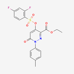 molecular formula C20H16F2N2O6S B2830614 Ethyl 4-(((2,4-difluorophenyl)sulfonyl)oxy)-6-oxo-1-(p-tolyl)-1,6-dihydropyridazine-3-carboxylate CAS No. 899728-53-1