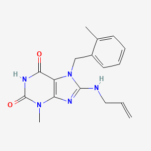 molecular formula C17H19N5O2 B2830618 3-甲基-7-[(2-甲基苯基)甲基]-8-(丙-2-烯基氨基)嘌呤-2,6-二酮 CAS No. 876886-14-5