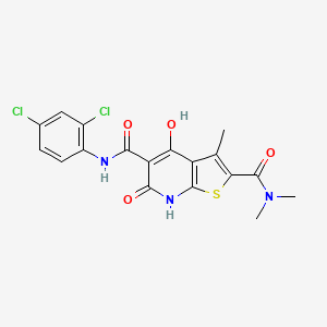 molecular formula C18H15Cl2N3O4S B2830638 N5-(2,4-dichlorophenyl)-4-hydroxy-N2,N2,3-trimethyl-6-oxo-6,7-dihydrothieno[2,3-b]pyridine-2,5-dicarboxamide CAS No. 1251696-20-4