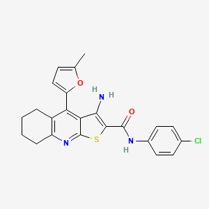 molecular formula C23H20ClN3O2S B2830645 3-amino-N-(4-chlorophenyl)-4-(5-methylfuran-2-yl)-5,6,7,8-tetrahydrothieno[2,3-b]quinoline-2-carboxamide CAS No. 361154-05-4