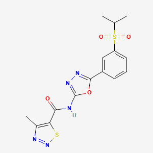 molecular formula C15H15N5O4S2 B2830668 4-methyl-N-{5-[3-(propane-2-sulfonyl)phenyl]-1,3,4-oxadiazol-2-yl}-1,2,3-thiadiazole-5-carboxamide CAS No. 1172512-31-0