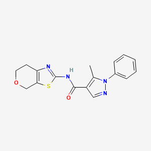 molecular formula C17H16N4O2S B2830691 5-methyl-1-phenyl-N-{4H,6H,7H-pyrano[4,3-d][1,3]thiazol-2-yl}-1H-pyrazole-4-carboxamide CAS No. 1396684-61-9