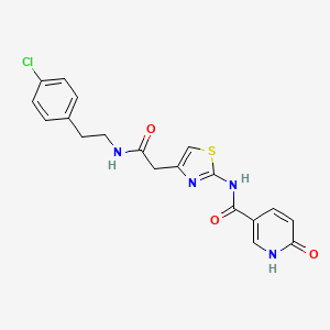 molecular formula C19H17ClN4O3S B2830697 N-(4-(2-((4-chlorophenethyl)amino)-2-oxoethyl)thiazol-2-yl)-6-oxo-1,6-dihydropyridine-3-carboxamide CAS No. 946337-24-2