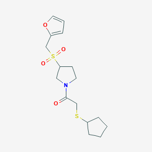 molecular formula C16H23NO4S2 B2830699 2-(环戊基硫基)-1-(3-((呋喃-2-基甲烷基)磺酰)吡咯啉-1-基)乙酮 CAS No. 1798522-72-1