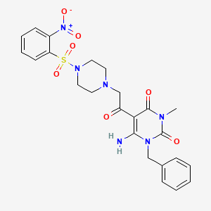 molecular formula C24H26N6O7S B2830707 6-Amino-1-benzyl-3-methyl-5-[2-[4-(2-nitrophenyl)sulfonylpiperazin-1-yl]acetyl]pyrimidine-2,4-dione CAS No. 793677-50-6