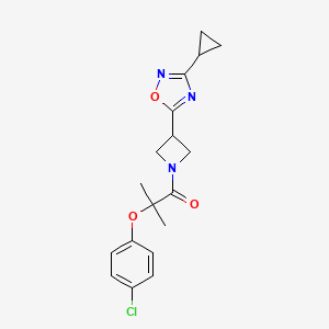 molecular formula C18H20ClN3O3 B2830712 2-(4-Chlorophenoxy)-1-(3-(3-cyclopropyl-1,2,4-oxadiazol-5-yl)azetidin-1-yl)-2-methylpropan-1-one CAS No. 1351616-41-5