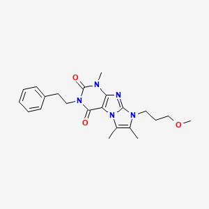 molecular formula C22H27N5O3 B2830715 8-(3-methoxypropyl)-1,6,7-trimethyl-3-(2-phenylethyl)-1H-imidazo[2,1-f]purine-2,4(3H,8H)-dione CAS No. 876675-66-0