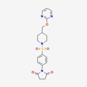 molecular formula C20H22N4O5S B2830716 1-[4-[4-(Pyrimidin-2-yloxymethyl)piperidin-1-yl]sulfonylphenyl]pyrrolidine-2,5-dione CAS No. 2380042-97-5