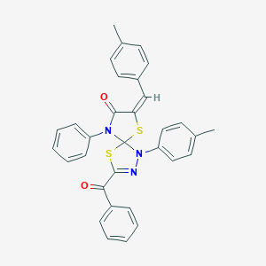 molecular formula C32H25N3O2S2 B283072 3-Benzoyl-7-(4-methylbenzylidene)-1-(4-methylphenyl)-9-phenyl-4,6-dithia-1,2,9-triazaspiro[4.4]non-2-en-8-one 