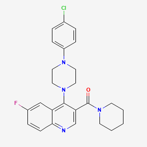 molecular formula C25H26ClFN4O B2830739 (4-(4-(4-Chlorophenyl)piperazin-1-yl)-6-fluoroquinolin-3-yl)(piperidin-1-yl)methanone CAS No. 1326918-37-9