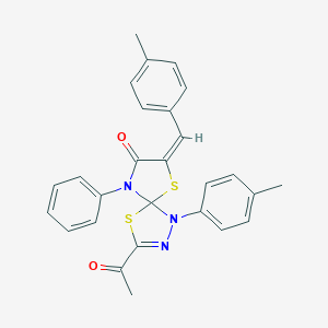 molecular formula C27H23N3O2S2 B283074 3-Acetyl-7-(4-methylbenzylidene)-1-(4-methylphenyl)-9-phenyl-4,6-dithia-1,2,9-triazaspiro[4.4]non-2-en-8-one 