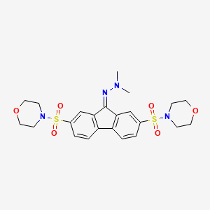 molecular formula C23H28N4O6S2 B2830741 N-[[2,7-bis(morpholin-4-ylsulfonyl)fluoren-9-ylidene]amino]-N-methylmethanamine CAS No. 867041-09-6