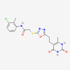 molecular formula C18H18ClN5O4S B2830751 N-(3-chloro-2-methylphenyl)-2-((5-(2-(6-methyl-2,4-dioxo-1,2,3,4-tetrahydropyrimidin-5-yl)ethyl)-1,3,4-oxadiazol-2-yl)thio)acetamide CAS No. 1171845-55-8