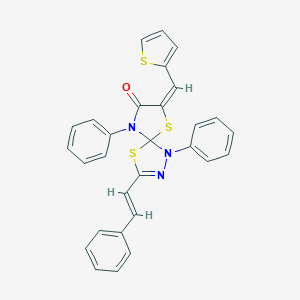 molecular formula C29H21N3OS3 B283077 1,9-Diphenyl-3-(2-phenylvinyl)-7-(thien-2-ylmethylene)-4,6-dithia-1,2,9-triazaspiro[4.4]non-2-en-8-one 
