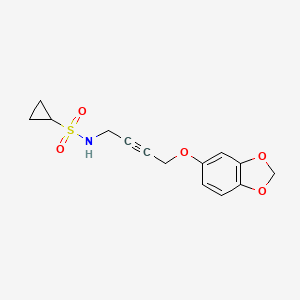 molecular formula C14H15NO5S B2830771 N-(4-(benzo[d][1,3]dioxol-5-yloxy)but-2-yn-1-yl)cyclopropanesulfonamide CAS No. 1448135-60-1