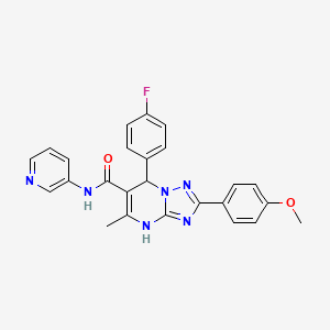 molecular formula C25H21FN6O2 B2830775 7-(4-fluorophenyl)-2-(4-methoxyphenyl)-5-methyl-N-(pyridin-3-yl)-4,7-dihydro-[1,2,4]triazolo[1,5-a]pyrimidine-6-carboxamide CAS No. 539797-40-5
