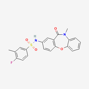 molecular formula C21H17FN2O4S B2830776 4-氟-3-甲基-N-(10-甲基-11-氧代-10,11-二氢二苯并[b,f][1,4]噁杂环-2-基)苯磺酰胺 CAS No. 922010-14-8
