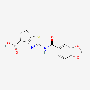 molecular formula C15H12N2O5S B2830779 2-(苯并[d][1,3]二噁杂环-5-羧酰胺基)-5,6-二氢-4H-环戊并[4,5-d]噻嗪-4-羧酸 CAS No. 1286724-28-4
