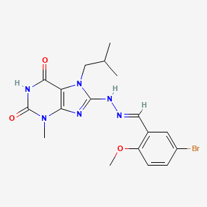 molecular formula C18H21BrN6O3 B2830783 (E)-8-(2-(5-bromo-2-methoxybenzylidene)hydrazinyl)-7-isobutyl-3-methyl-1H-purine-2,6(3H,7H)-dione CAS No. 685106-34-7