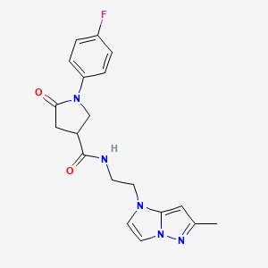 molecular formula C19H20FN5O2 B2830787 1-(4-fluorophenyl)-N-(2-(6-methyl-1H-imidazo[1,2-b]pyrazol-1-yl)ethyl)-5-oxopyrrolidine-3-carboxamide CAS No. 2034634-48-3