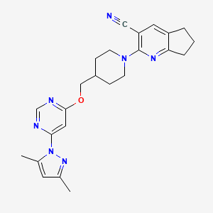 molecular formula C24H27N7O B2830796 2-[4-[[6-(3,5-Dimethylpyrazol-1-yl)pyrimidin-4-yl]oxymethyl]piperidin-1-yl]-6,7-dihydro-5H-cyclopenta[b]pyridine-3-carbonitrile CAS No. 2380043-37-6