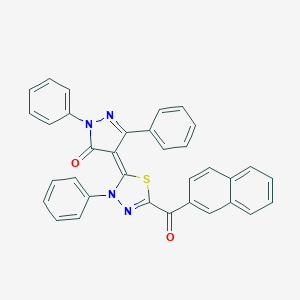 molecular formula C34H22N4O2S B283080 4-(5-(2-naphthoyl)-3-phenyl-1,3,4-thiadiazol-2(3H)-ylidene)-2,5-diphenyl-2,4-dihydro-3H-pyrazol-3-one 