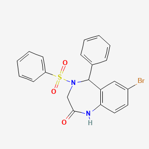molecular formula C21H17BrN2O3S B2830805 7-bromo-5-phenyl-4-(phenylsulfonyl)-1,3,4,5-tetrahydro-2H-benzo[e][1,4]diazepin-2-one CAS No. 314047-09-1