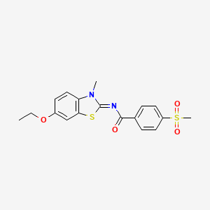 molecular formula C18H18N2O4S2 B2830815 N-(6-ethoxy-3-methyl-1,3-benzothiazol-2-ylidene)-4-methylsulfonylbenzamide CAS No. 896338-18-4