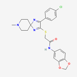 molecular formula C23H23ClN4O3S B2830824 N-(benzo[d][1,3]dioxol-5-yl)-2-((3-(4-chlorophenyl)-8-methyl-1,4,8-triazaspiro[4.5]deca-1,3-dien-2-yl)thio)acetamide CAS No. 1189469-72-4
