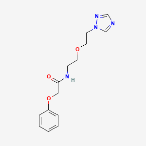 molecular formula C14H18N4O3 B2830832 2-phenoxy-N-{2-[2-(1H-1,2,4-triazol-1-yl)ethoxy]ethyl}acetamide CAS No. 2097861-56-6