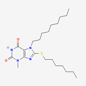 molecular formula C22H38N4O2S B2830838 8-Heptylsulfanyl-3-methyl-7-nonyl-3,7-dihydro-purine-2,6-dione CAS No. 352443-63-1