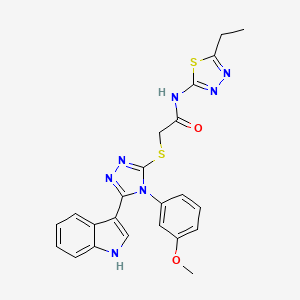 molecular formula C23H21N7O2S2 B2830893 2-((5-(1H-indol-3-yl)-4-(3-methoxyphenyl)-4H-1,2,4-triazol-3-yl)thio)-N-(5-ethyl-1,3,4-thiadiazol-2-yl)acetamide CAS No. 887881-75-6