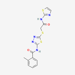 molecular formula C15H13N5O2S3 B2830898 2-methyl-N-(5-((2-oxo-2-(thiazol-2-ylamino)ethyl)thio)-1,3,4-thiadiazol-2-yl)benzamide CAS No. 392299-58-0