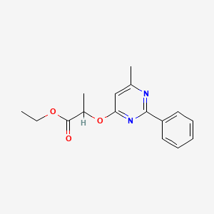 molecular formula C16H18N2O3 B2830904 Ethyl 2-[(6-methyl-2-phenyl-4-pyrimidinyl)oxy]propanoate CAS No. 861212-16-0