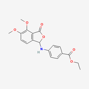 molecular formula C19H19NO6 B2830911 Ethyl 4-[(4,5-dimethoxy-3-oxo-1,3-dihydro-2-benzofuran-1-yl)amino]benzoate CAS No. 374706-42-0