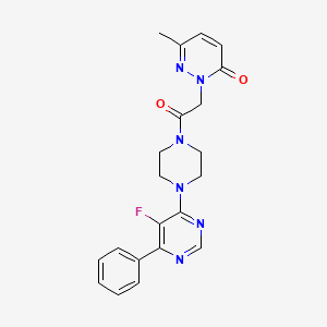 molecular formula C21H21FN6O2 B2830927 2-[2-[4-(5-Fluoro-6-phenylpyrimidin-4-yl)piperazin-1-yl]-2-oxoethyl]-6-methylpyridazin-3-one CAS No. 2380042-92-0