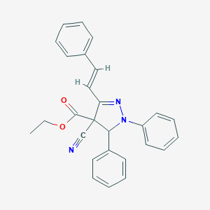 molecular formula C27H23N3O2 B283093 ethyl 4-cyano-1,5-diphenyl-3-(2-phenylvinyl)-4,5-dihydro-1H-pyrazole-4-carboxylate 
