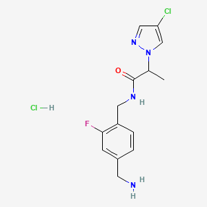 molecular formula C14H17Cl2FN4O B2830930 N-[[4-(Aminomethyl)-2-fluorophenyl]methyl]-2-(4-chloropyrazol-1-yl)propanamide;hydrochloride CAS No. 2418704-34-2