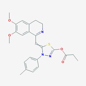 molecular formula C24H25N3O4S B283095 5-[(6,7-Dimethoxy-3,4-dihydro-1-isoquinolinyl)methylene]-4-(4-methylphenyl)-4,5-dihydro-1,3,4-thiadiazol-2-yl propionate 