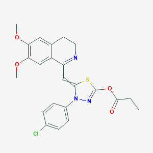 molecular formula C23H22ClN3O4S B283096 4-(4-Chlorophenyl)-5-[(6,7-dimethoxy-3,4-dihydro-1-isoquinolinyl)methylene]-4,5-dihydro-1,3,4-thiadiazol-2-yl propionate 