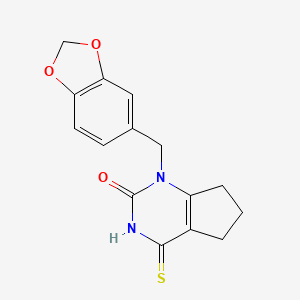 molecular formula C15H14N2O3S B2830969 1-(benzo[d][1,3]dioxol-5-ylmethyl)-4-thioxo-3,4,6,7-tetrahydro-1H-cyclopenta[d]pyrimidin-2(5H)-one CAS No. 920250-21-1