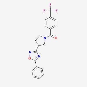 molecular formula C20H16F3N3O2 B2830972 (3-(5-Phenyl-1,2,4-oxadiazol-3-yl)pyrrolidin-1-yl)(4-(trifluoromethyl)phenyl)methanone CAS No. 2034415-37-5
