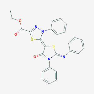 molecular formula C26H20N4O3S2 B283098 Ethyl 5-[4-oxo-3-phenyl-2-(phenylimino)-1,3-thiazolidin-5-ylidene]-4-phenyl-4,5-dihydro-1,3,4-thiadiazole-2-carboxylate 